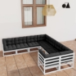 Set Divani da Giardino 8 pz con Cuscini Massello di Pino Bianco