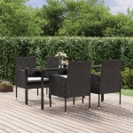 Set da Pranzo da Giardino 5 pz Nero con Cuscini in Polyrattan