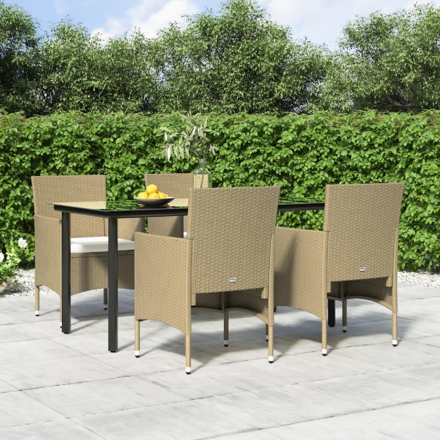 Set da Pranzo da Giardino 5 pz con Cuscini Beige e Nero