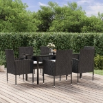 Set da Pranzo da Giardino 7 pz Nero con Cuscini in Polyrattan