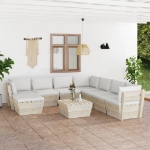 Set Divani da Giardino su Pallet 9 pz con Cuscini Legno Abete