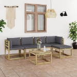 Set Divani da Giardino 6pz con Cuscini Legno di Pino Impregnato