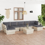 Set Divani da Giardino su Pallet 8 pz con Cuscini Legno Abete