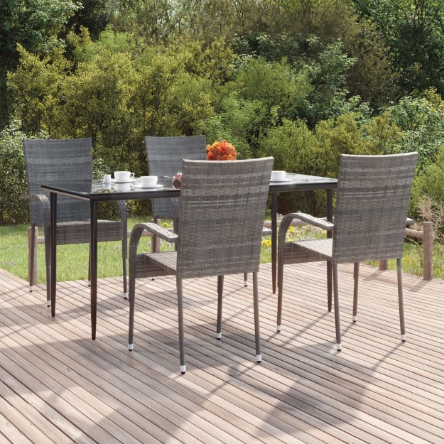 Set da Pranzo da Giardino 5 pz Grigio in Polyrattan