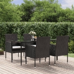 Set da Pranzo da Giardino 5 pz Nero con Cuscini in Polyrattan