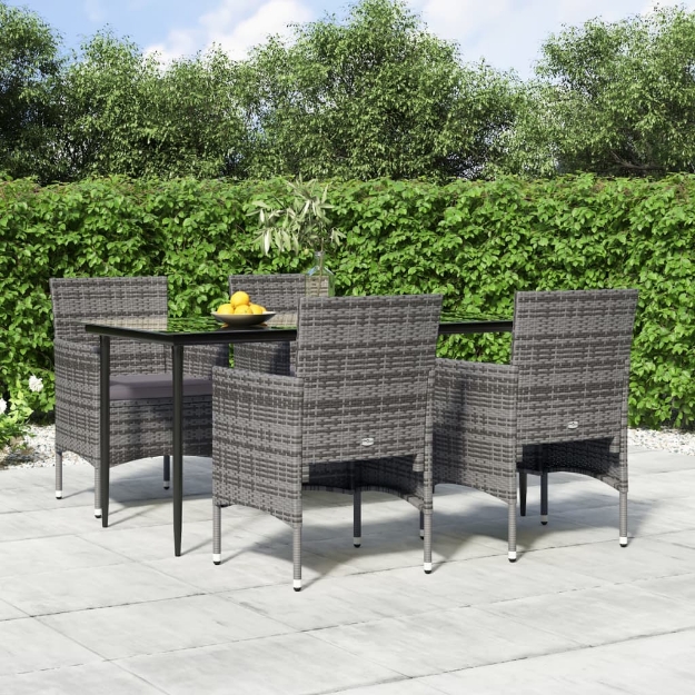 Set da Pranzo da Giardino 5 pz con Cuscini Grigio e Nero