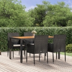 Set da Pranzo da Giardino 5 pz Nero con Cuscini in Polyrattan