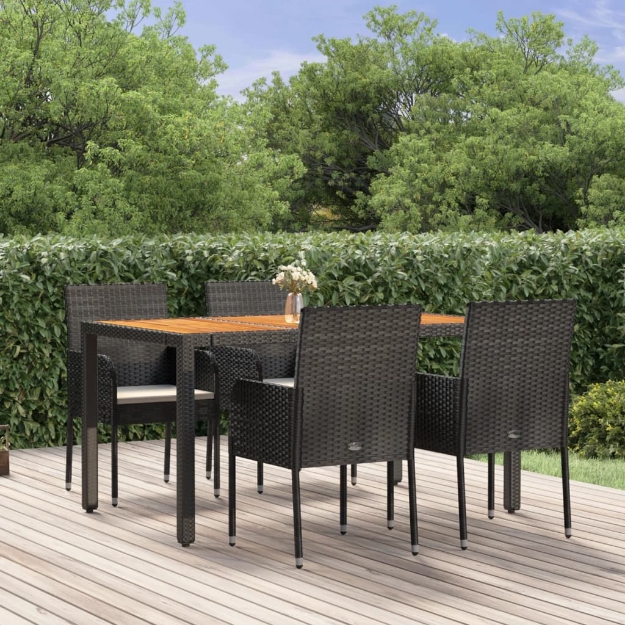 Set da Pranzo da Giardino 5 pz Nero con Cuscini in Polyrattan