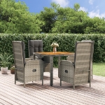 Set da Pranzo da Giardino 5 pz con Cuscini in Polyrattan Grigio