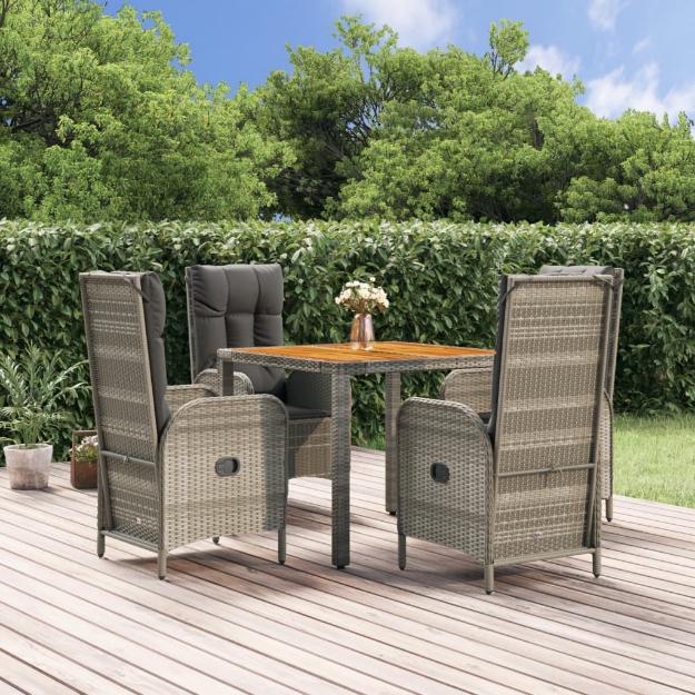 Set da Pranzo da Giardino 5 pz con Cuscini in Polyrattan Grigio