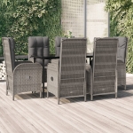 Set da Pranzo Giardino 7pz Nero e Grigio con Cuscini Polyrattan