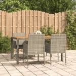 Set da Pranzo da Giardino 5 pz con Cuscini in Polyrattan Grigio