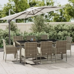 Set da Pranzo da Giardino 9 pz con Cuscini in Polyrattan Grigio