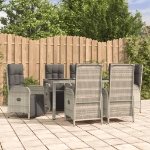 Set da Pranzo da Giardino 7 pz con Cuscini in Polyrattan Grigio