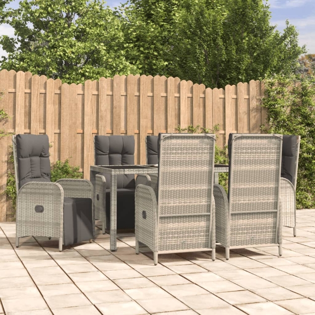 Set da Pranzo da Giardino 7 pz con Cuscini in Polyrattan Grigio