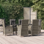 Set da Pranzo Giardino 7pz Nero e Grigio con Cuscini Polyrattan