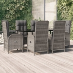 Set da Pranzo Giardino 7pz Nero e Grigio con Cuscini Polyrattan