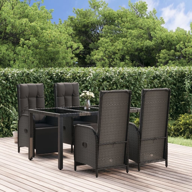 Set da Pranzo da Giardino 5 pz Nero con Cuscini in Polyrattan