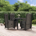 Set da Pranzo da Giardino 5 pz Nero con Cuscini in Polyrattan