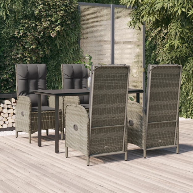 Set da Pranzo Giardino 5pz Nero e Grigio con Cuscini Polyrattan