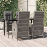 Set da Pranzo Giardino 5pz Nero e Grigio con Cuscini Polyrattan