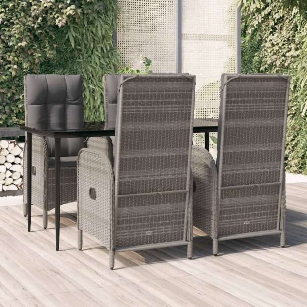 Set da Pranzo Giardino 5pz Nero e Grigio con Cuscini Polyrattan