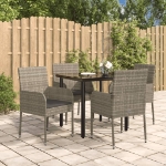 Set da Pranzo Giardino 5pz Nero e Grigio con Cuscini Polyrattan