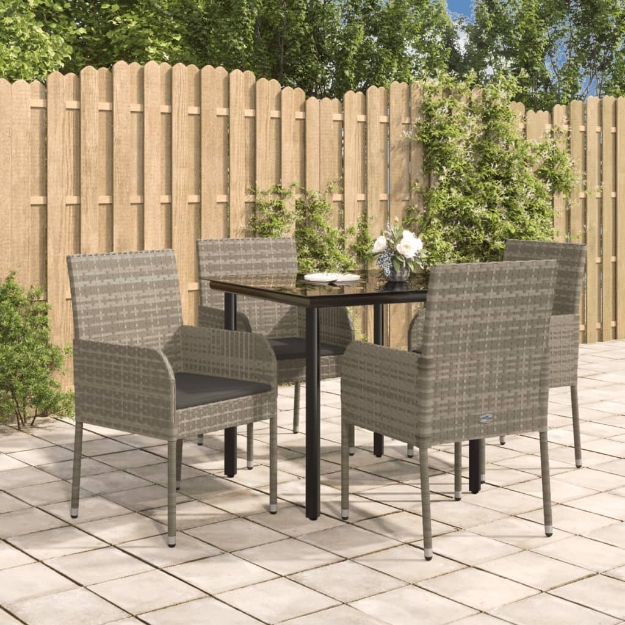 Set da Pranzo Giardino 5pz Nero e Grigio con Cuscini Polyrattan