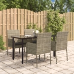 Set da Pranzo Giardino 5pz Nero e Grigio con Cuscini Polyrattan