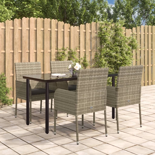 Set da Pranzo Giardino 5pz Nero e Grigio con Cuscini Polyrattan