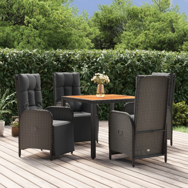 Set da Pranzo da Giardino 5 pz Nero con Cuscini in Polyrattan