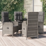 Set da Pranzo Giardino 5pz Nero e Grigio con Cuscini Polyrattan