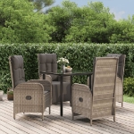 Set da Pranzo Giardino 5pz Nero e Grigio con Cuscini Polyrattan