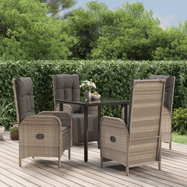 Set da Pranzo Giardino 5pz Nero e Grigio con Cuscini Polyrattan