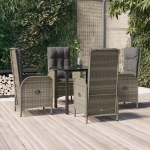 Set da Pranzo Giardino 5pz Nero e Grigio con Cuscini Polyrattan