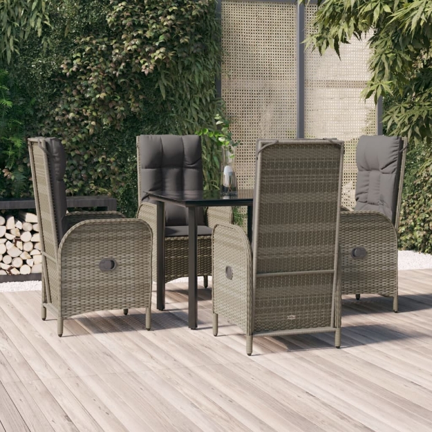 Set da Pranzo Giardino 5pz Nero e Grigio con Cuscini Polyrattan