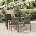 Set da Pranzo Giardino 5pz Nero e Grigio con Cuscini Polyrattan