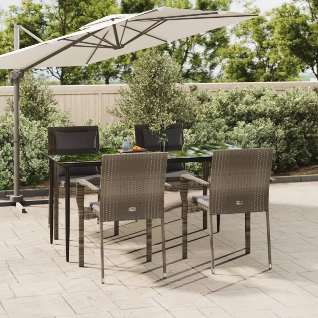 Set da Pranzo Giardino 5pz Nero e Grigio con Cuscini Polyrattan