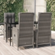 Set da Pranzo Giardino 5pz Nero e Grigio con Cuscini Polyrattan