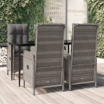 Set da Pranzo Giardino 5pz Nero e Grigio con Cuscini Polyrattan