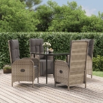 Set da Pranzo Giardino 5pz Nero e Grigio con Cuscini Polyrattan