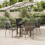 Set da Pranzo Giardino 5pz Nero e Grigio con Cuscini Polyrattan