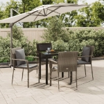 Set da Pranzo Giardino 5pz Nero e Grigio con Cuscini Polyrattan