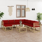 Set Divani da Giardino 9pz con Cuscini Legno di Pino Impregnato