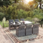 Set da Pranzo per Giardino 7pz con Cuscini in Polyrattan Grigio