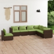 Set Divani da Giardino 7 pz con Cuscini in Polyrattan Marrone