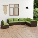 Set Divani da Giardino 7 pz con Cuscini in Polyrattan Marrone