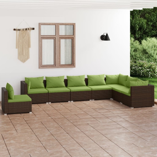 Set Divani da Giardino 8 pz con Cuscini in Polyrattan Marrone