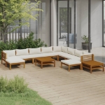 Set Divani da Giardino 12 pz con Cuscini Crema in Legno Acacia