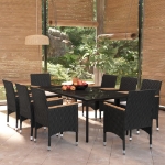 Set Mobili da Pranzo da Giardino 9 pz con Cuscini Nero